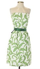 Melly M Strapless Green White Leaf  Print Belted Mini Dress Wedding Preppy 0