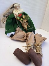Large Vintage Primitive Folk Art Santa Doll Handmade Shelf Sitter Rustic NapSack