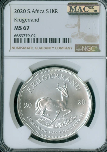 2020 SOUTH AFRICA  1 oz SILVER KRUGERRAND NGC MS67