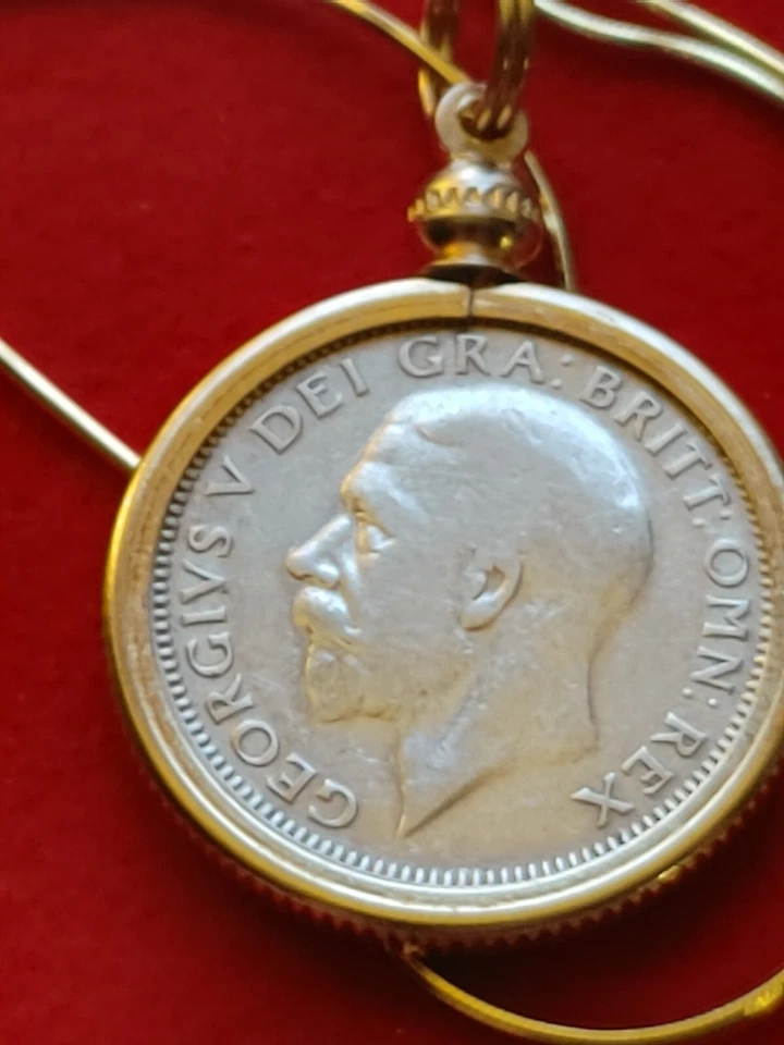 Colgante de chelín de plata británico 1933 en cadena italiana llena de oro de 18 quilates de 20" de 25 mm Foto 4 de 4