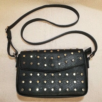 MMS Ladies Black Studded Vegan Leather Shoulder Bag | eBay display picture 1