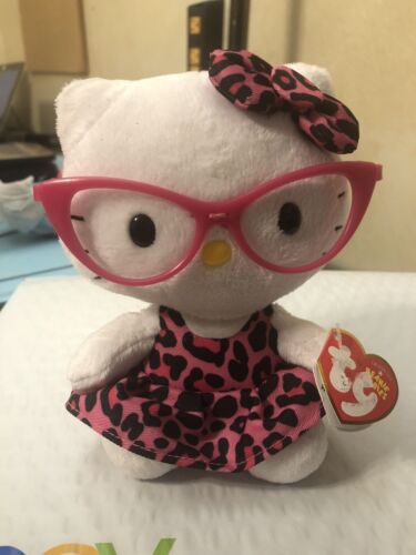 TY Beanie Babies HELLO KITTY PINK Leopard Print & Glasses Sanrio 2012 7” TAG - Picture 1 of 5