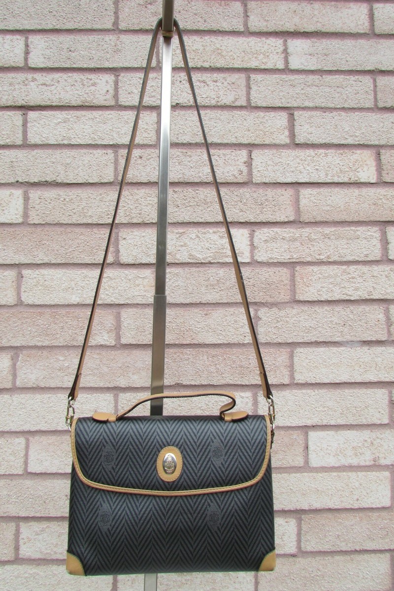 Vintage Mark Cross Signature Herringbone Canvas Leather