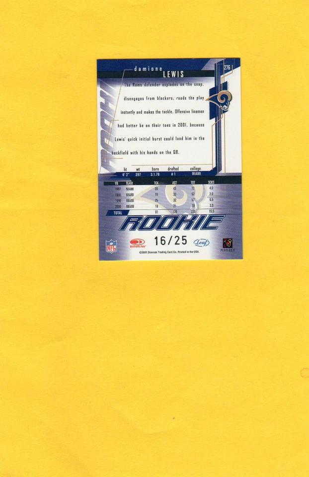 2001 LEAF ROOK/STARS LONGEVITY DAMIONE LEWIS 16/25 - Image 2 of 2