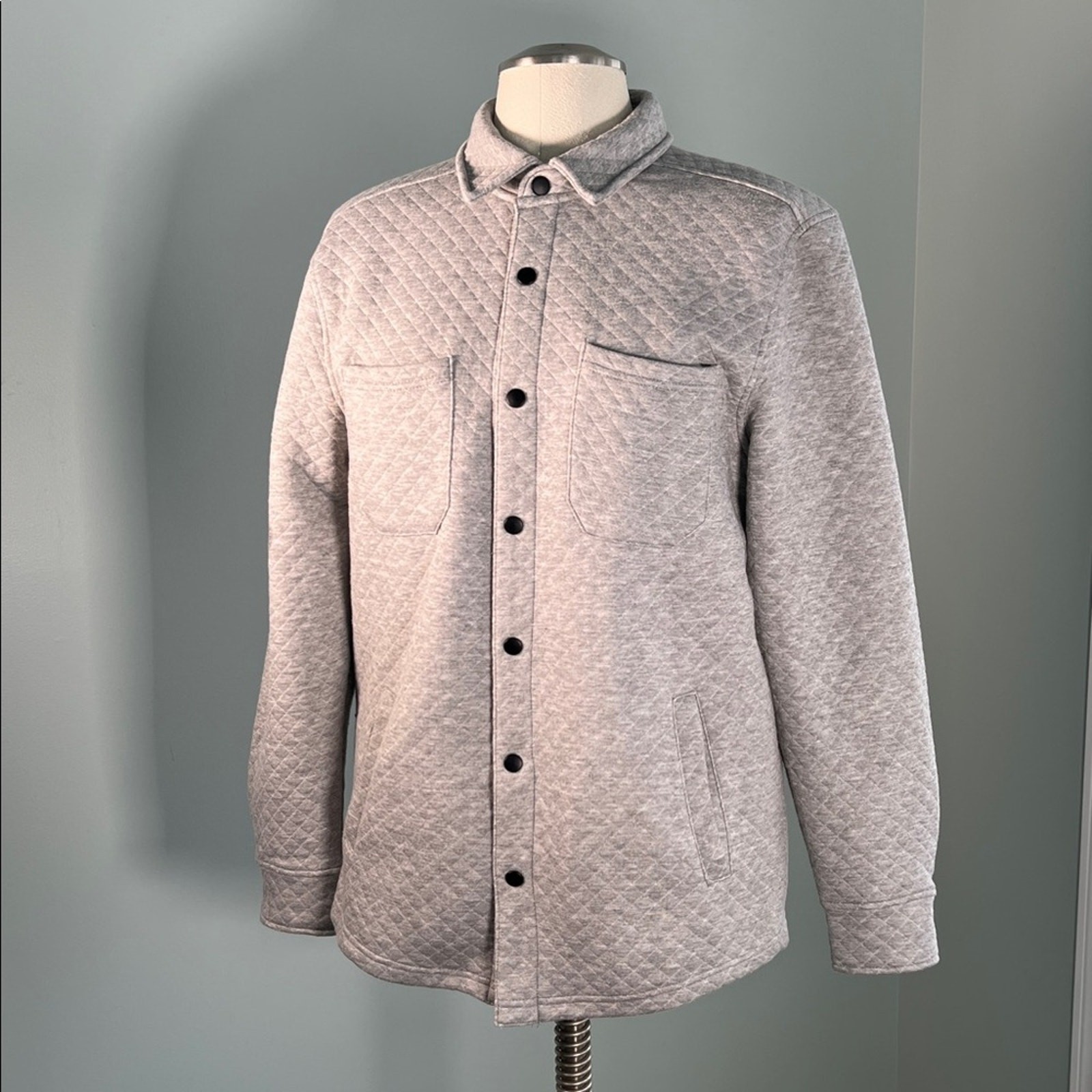 Light Gray Snap Close Quilted Collared Jacket Her… - image 2