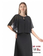 Chiffon Capelet Soft capes Shawls and Wraps for Evening Dress Wedding Black