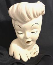 VINTAGE 1950 IVORY W/GOLD GLAMOUR GIRL LADY HEAD 6.5” Marked Glamour Girl/USA
