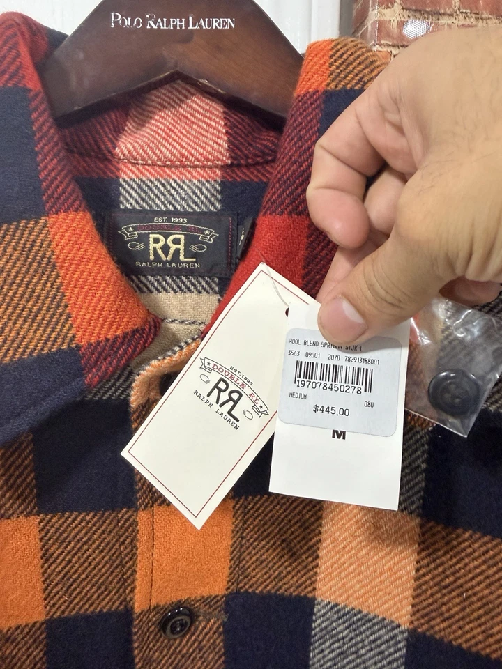 Chaqueta Camisa RRL Ralph Lauren 100% Lana Franela Talla: Mediana - Nueva con Etiquetas Minorista $445 Foto 2 de 4