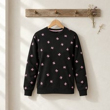 Cactus  Pearl Womens Black Pink Bow Sweatshirt Crewneck Size M Embroidered