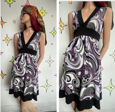 Y2K Deep Purple Paisley Fairy Grunge Slinky Stretchy Asymmetrical Mini Dress M