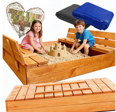 Sandkasten mit Deckel und Sitzbänken - NEU 120 x 120