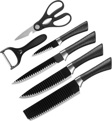 6pc Kitchen Knife Set Stainless Steel Sharp Chef Knives Non-Stick Coating Black