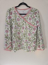 Womens Garnet Hill Cotton Floral Asian Wrap Pj Set Sz M