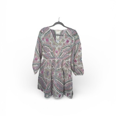 Anthropologie Let Me Be Floral Embroidered Sheer Long Sleeve Dress Size Small