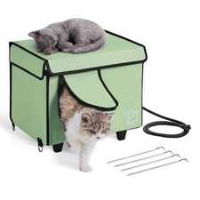 Green Heated Cat Shelter 30x39cm, 18W Pad, 900D Oxford, Aluminum Foil Lined