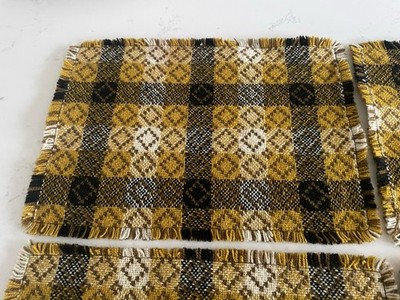 6er Set Vintage walisische gewebte Wolle Wende Tischsets 60er 70er senfblau