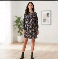 LOFT Black Chinoiserie Bird Print Long Sleeve Lined Midi Dress Size 14