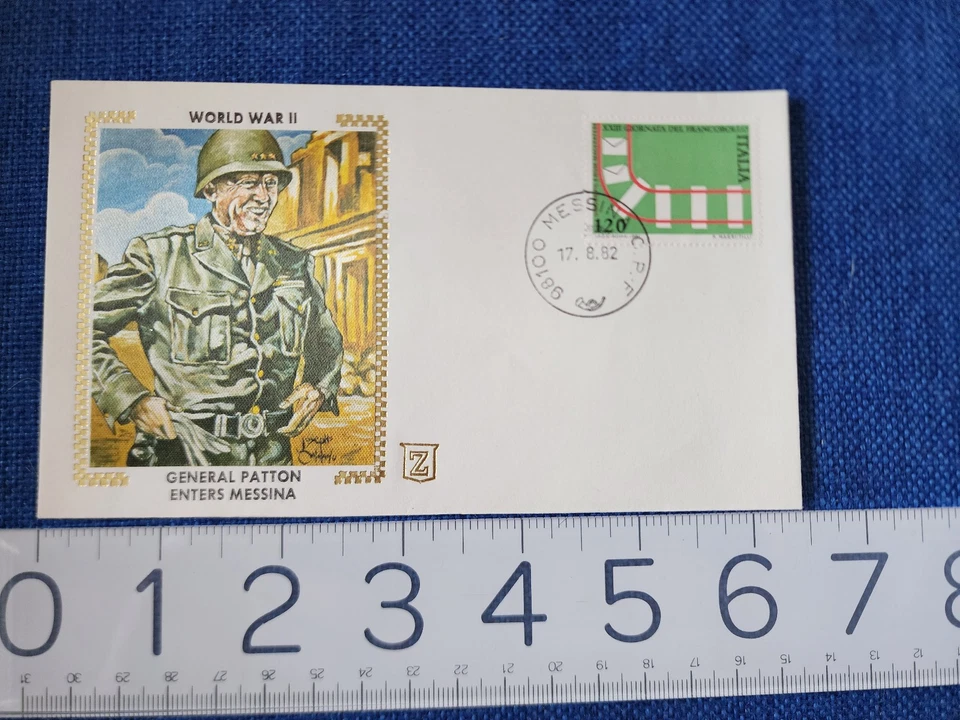 World War 2 FDC General Patton Enters Messina 1982 Zaso Silk Cachet First Day - Image 2 of 4