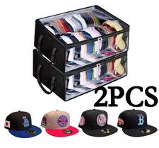 2PCS Hat Storage Dust Bag Baseball Hat Cap Organizer Clear Rack Zipper Black 