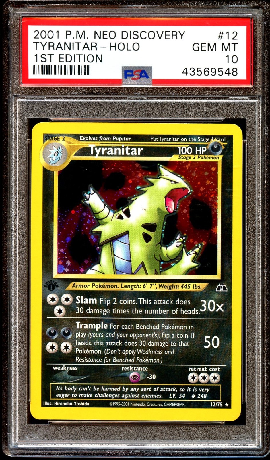 PSA 10 GEM MINT Tyranitar 12/75 HOLO RARE Neo Discovery 1ST EDITION Pokemon Card