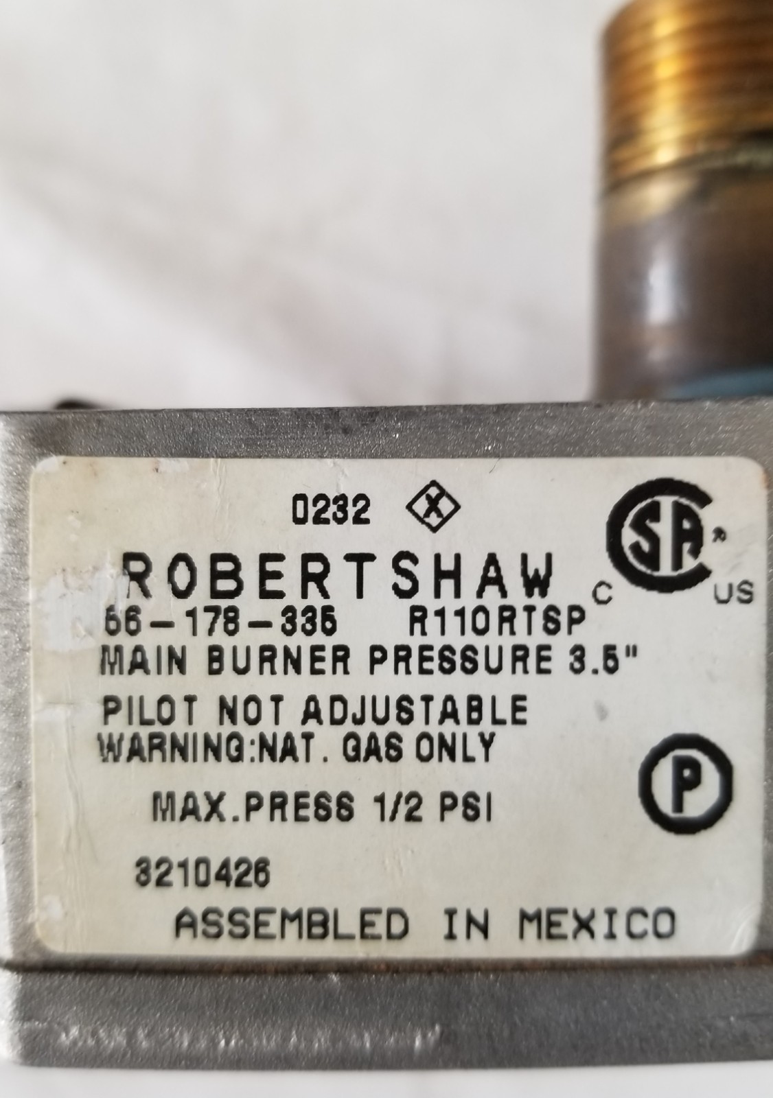 Robertshaw Unitrol 66-178-335 Hot Water Heater Gas Valve R110RTSP Works Perfect!