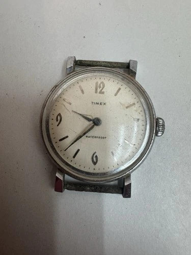 Vintage Waterproof Marlin Mens Timex Hand Wind Watch Silver Tone