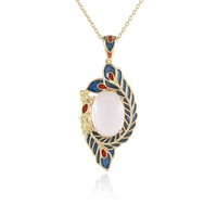 Cavill Rosenquarz Halskette Damen 6,3Ct Oval 925 Silber Vergoldet Pfau