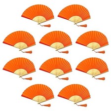 Pack of 10 Fabric Handheld Fan with a Tassel Grade A Bamboo Ribs Party Weddin...