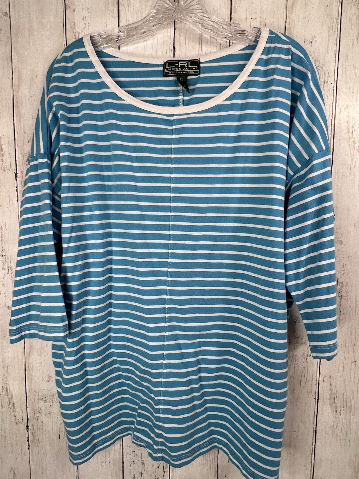 RLR Lauren Ralph Lauren Top 2X Plus Teal Simple 3/4 Length Sleeve Cotton Top