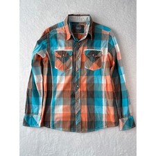 Buckle BKE Slim Fit Western Shirt Men Size Medium Pearl Snap Plaid Long Sleeve