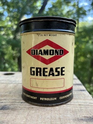 Vintage 1940s 1 LB Diamond Grease Tin Can Gas Service Station Advertising EMPTY