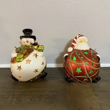 Set of 2 Home Reflections Flameless Luminaries w/ Gift Boxes Santa And Snowman