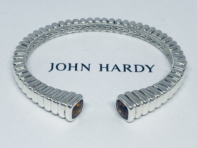 JOHN HARDY Batu Bedeg Square Citrine Kick Cuff Bangle Bracelet Sterling Silver