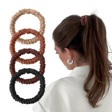 Mulberry Silk Scrunchies 4 Pack - Non Slip, Black Small Thin Silk Scrunchies for