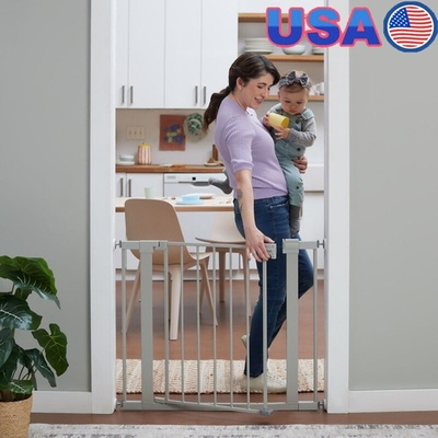 #ad Adjustable Pressure Mounted Baby Gate Walk Through No Drill Kids Pets Safety New $86.03