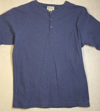 Eddie Bauer Mens XL Tall Henley Shirt Blue Ribbed Long Sleeve USA Made