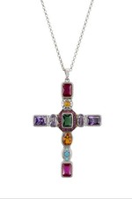 Maria Extra Large Gemstone Fashion Pendant Silver (Cross)