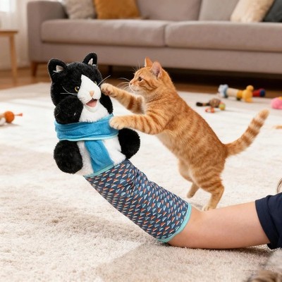 SNNAQSFR Marionnette de karaté pour chaton, gant de lutte pour chat avec manchon de protection pour avant-bras, marionnette de lutte pour chat mordant à la main avec rembourrage robuste, gant de lutte