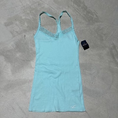 Vintage Y2K Hollister Teal Lace Trim Full Length Cami Tank Top SZ