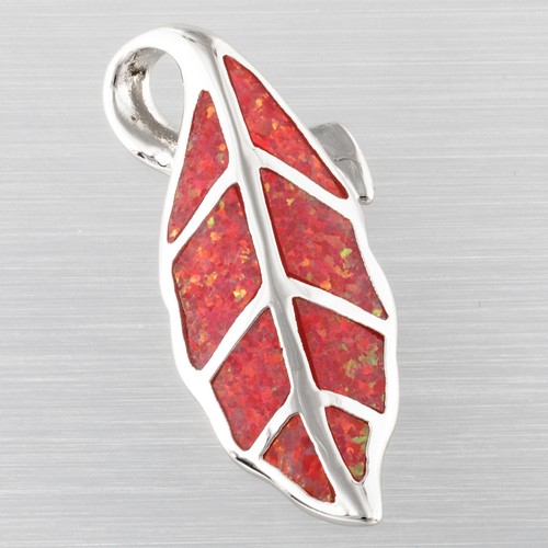 Nature Leaf Red Fire Opal Silver Jewelry Necklace Pendant