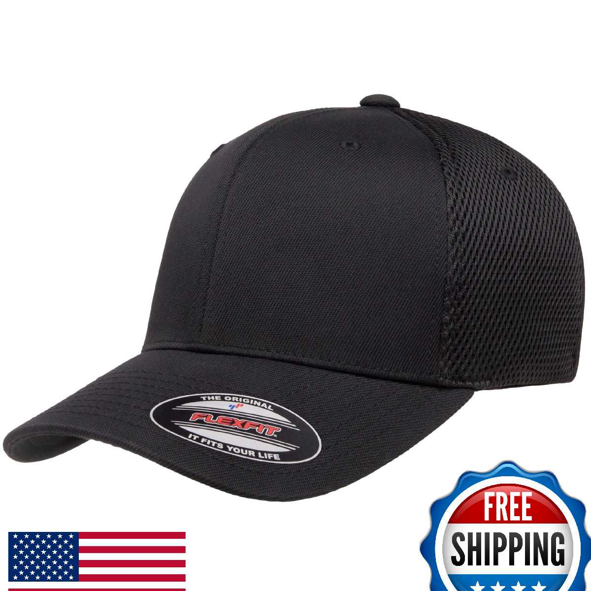 Flexfit Unisex Ultrafibre Airmesh Fitted Trucker Hat, Black,