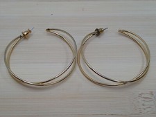 1-Pair Vintage Gold Tone Twist Hoop Earrings - One Size