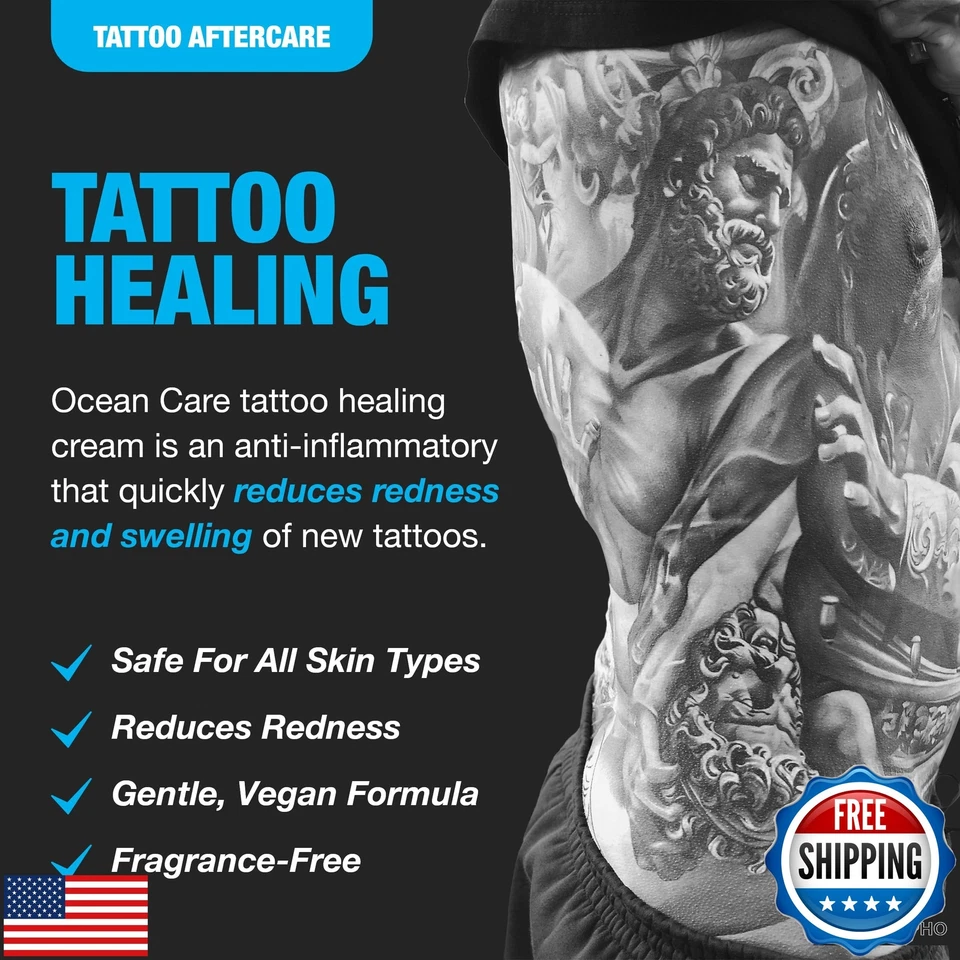 Loción de cuidado posterior para tatuajes H2Ocean Ocean Care 2,5 onzas - sin fragancia tatuaje Mo Foto 2 de 4