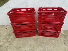 6 x Deep RED Bail Arm Crates Plastic Stacking Boxes Heavy Duty 600 x 400 x 250cm
