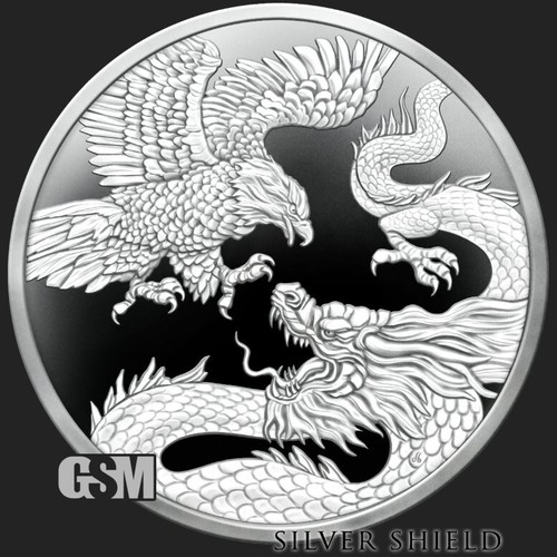 2025 Trade War - Eagle v Dragon 1 oz .999 Fine Silver Shield MINIMINTAGE PRESALE - Picture 2 of 5