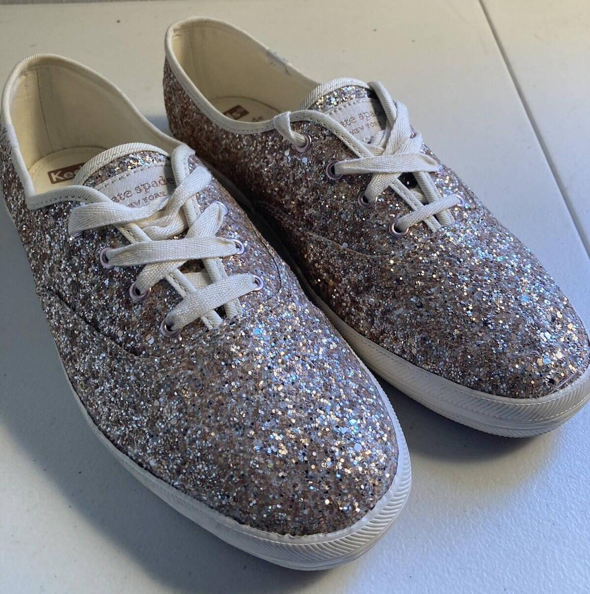 Keds Kate Spade Champion Shoes Women's 10 Platinum Gold Glitter Sparkly  Sneakers
