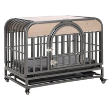 Heavy Duty Dog Crate, Furniture Style Dog Crate with Removable Trays and Wheels