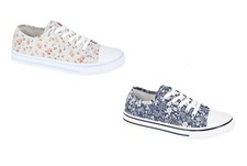 Dek Womens Canvas Pumps Shoes Plimsolls Plimsol Floral Trainers Lace Up Size