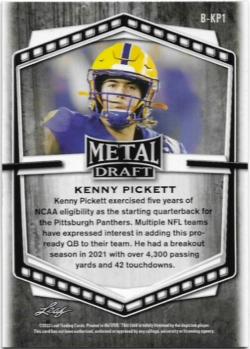 2022 Leaf Metal Draft KENNY PICKETT XRC Purple Mojo eBay