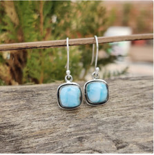 Larimar Earring 925 Sterling Silver handmade Earring Women Gift For Her